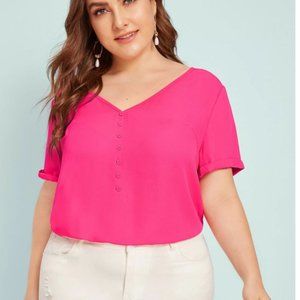 Plus Neon Pink Short Sleeve Blouse